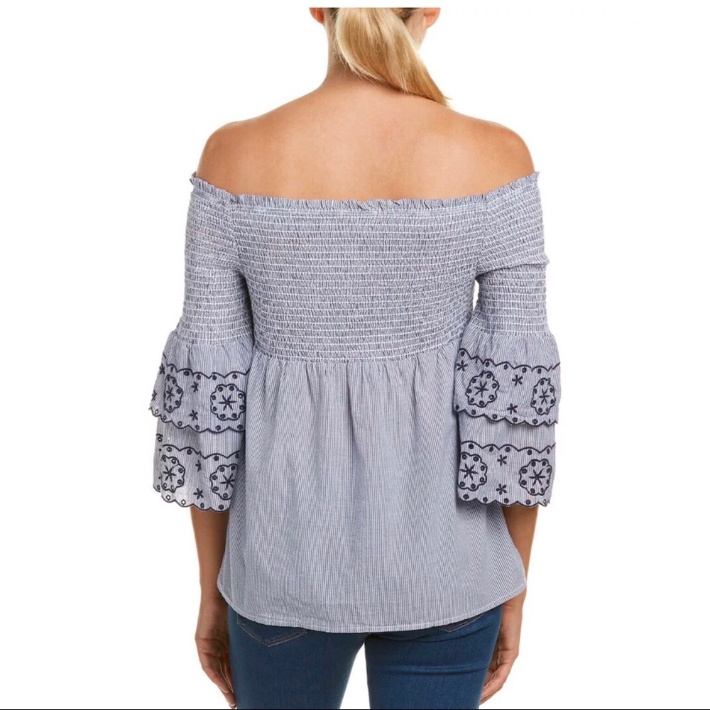 BeachLunchLounge Blue Ruffle Off the Shoulder Top - Picture 2 of 7